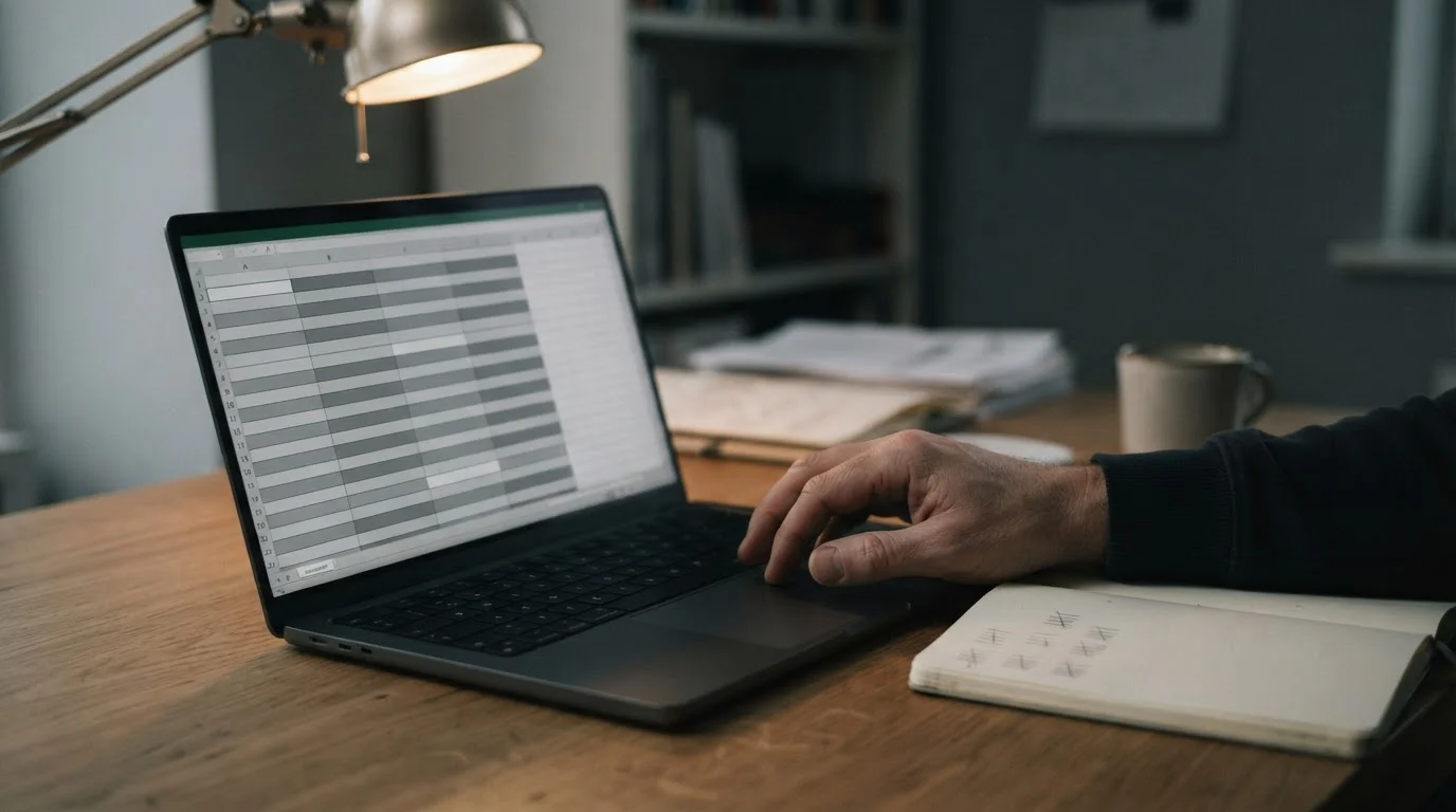 Vergleichstabelle auf Laptop-Bildschirm mit abstrakten Zeilen
