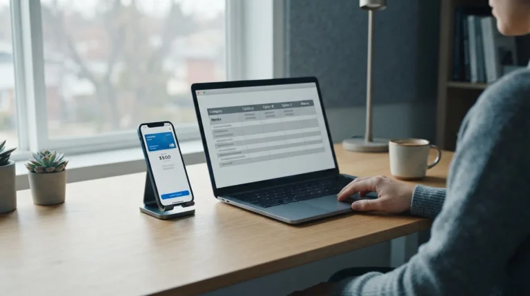 PayPal-Logo auf Smartphone-Bildschirm neben Laptop mit Wettanbieter-Vergleichstabelle