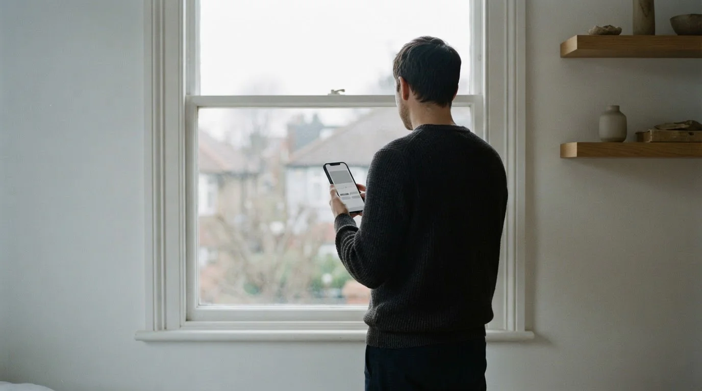 Person am Fenster stellt ein Limit auf dem Smartphone ein