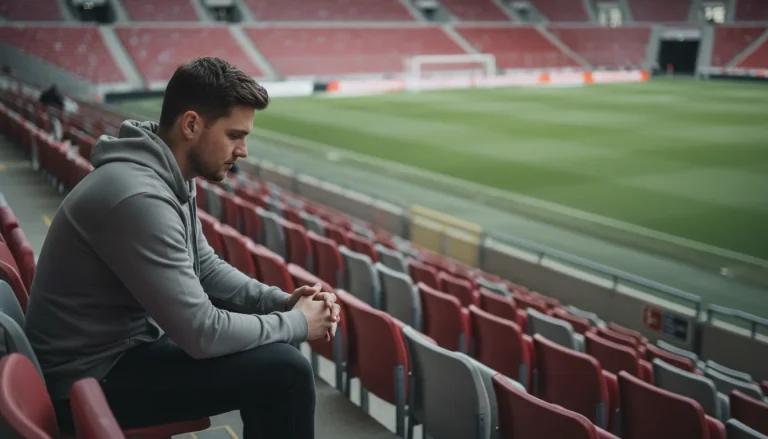 Bundesliga Wetten Fehler vermeiden – Nachdenklicher Fan vor dem Spieltag