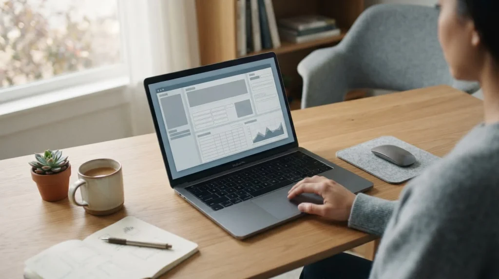 Laptop mit neutraler Wettplattform-Oberfläche auf Schreibtisch mit gedämpftem Licht