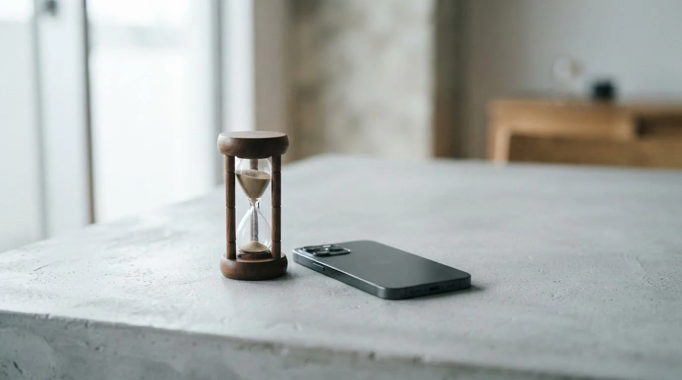 Sanduhr neben Smartphone auf hellem Tisch als Bild für ungleiche Bearbeitungszeiten