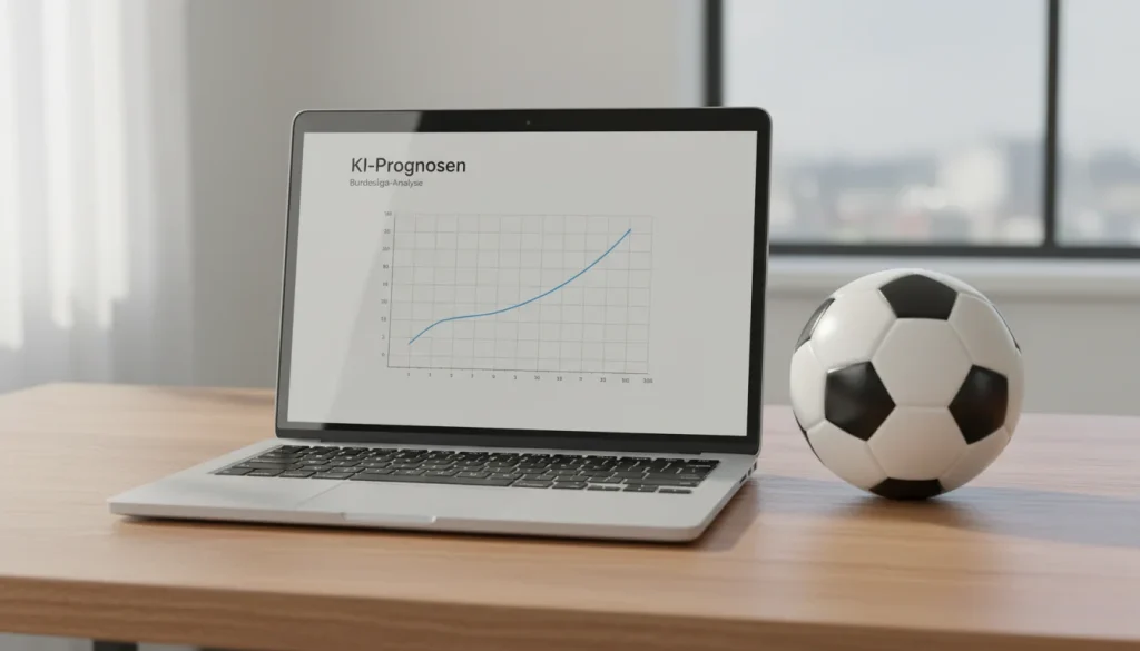 KI Prognosen Bundesliga – Laptop mit Datenanalyse neben Fußball
