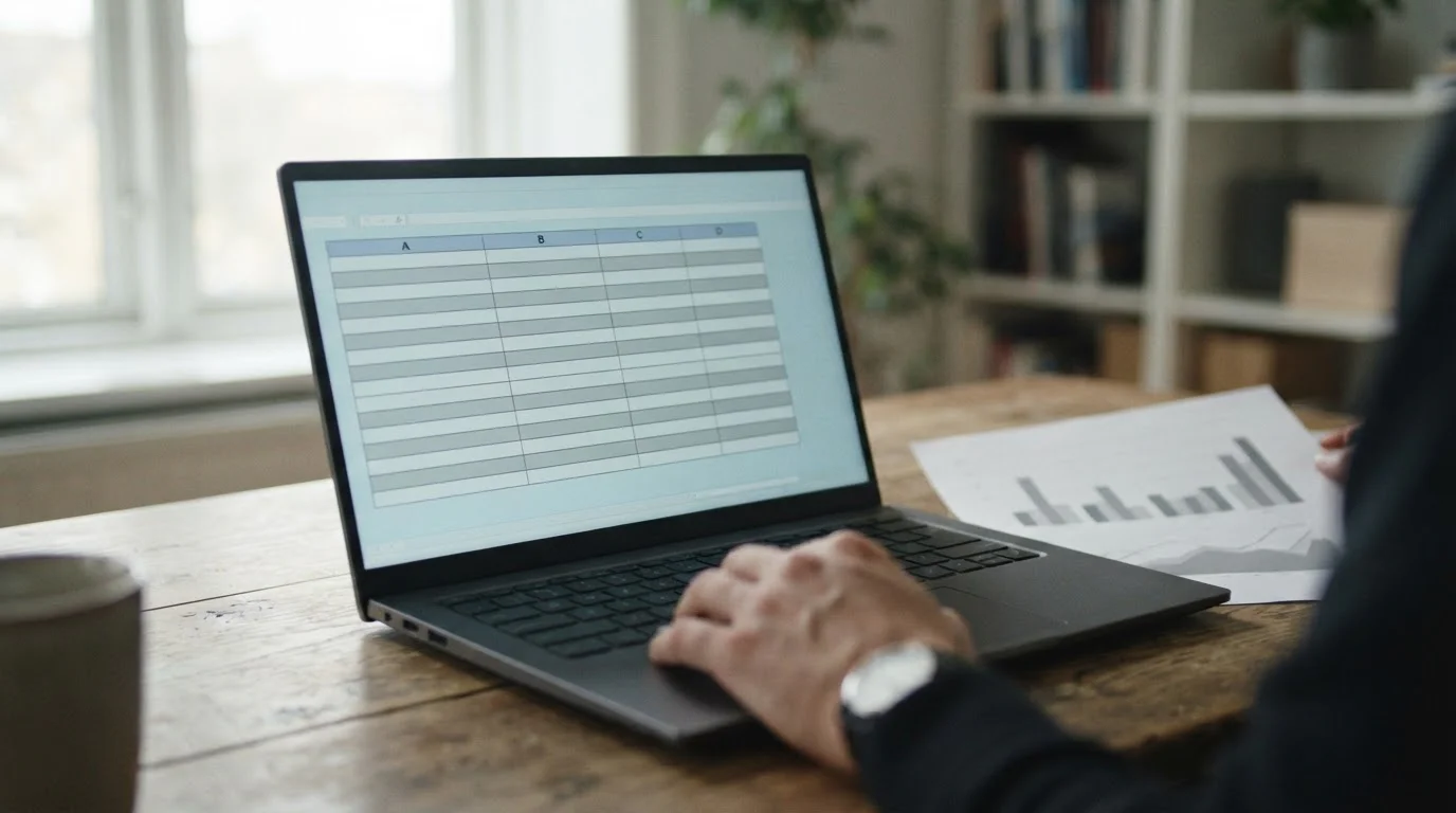 Vergleichstabelle auf einem Laptopbildschirm mit neutralen Zeilen
