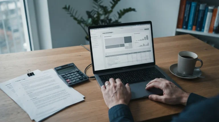 Arbeitsplatz mit Laptop und Analysedokumenten zum deutschen Sportwettenmarkt 2026