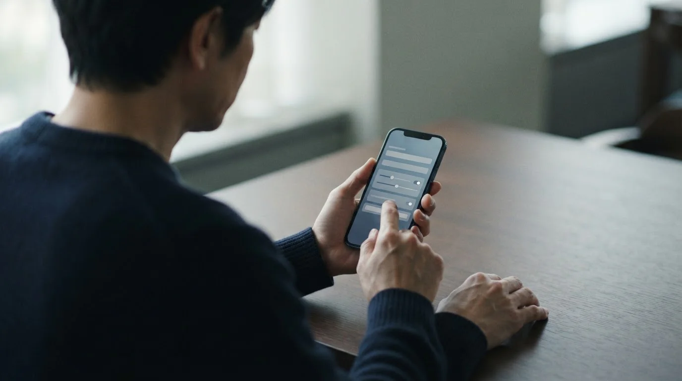 Person setzt bewusst Limits in neutraler App-Oberfläche für verantwortungsvolles Wetten
