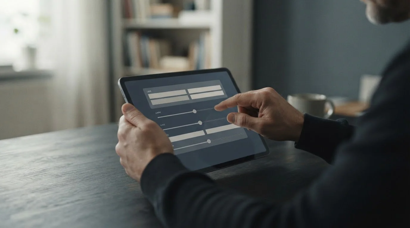 Hände an einem Tablet beim Festlegen von Wettlimits und Budgetgrenzen