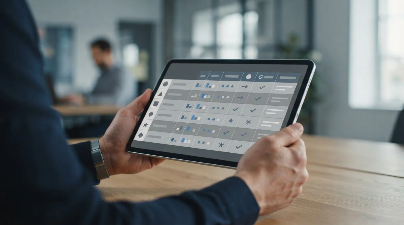 Vergleich verschiedener Wettanbieter auf Tablet-Bildschirm mit abstrakten Bewertungskriterien