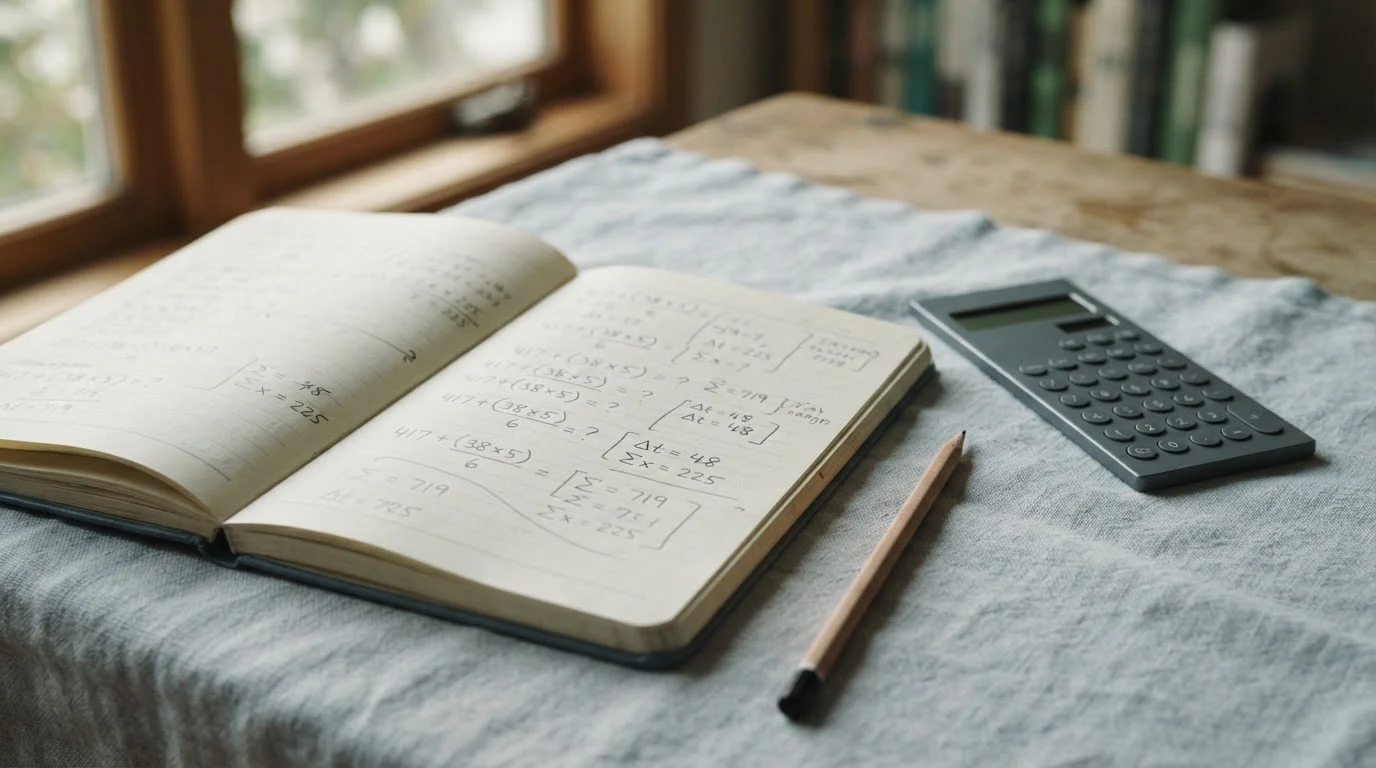 Taschenrechner und handschriftliche Notizen zur Bonusberechnung