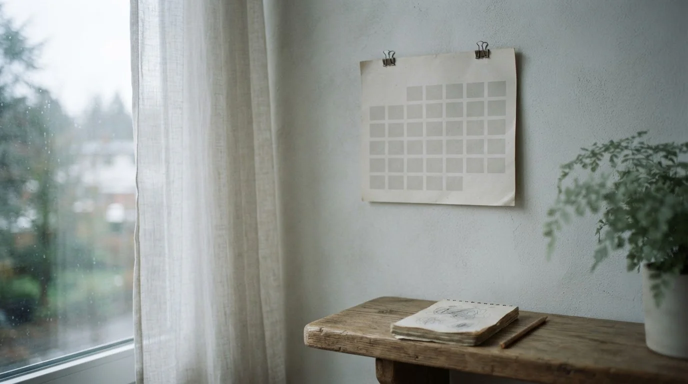 Wandkalender und Notizblock am Fenster als Sinnbild für Wartezeiten