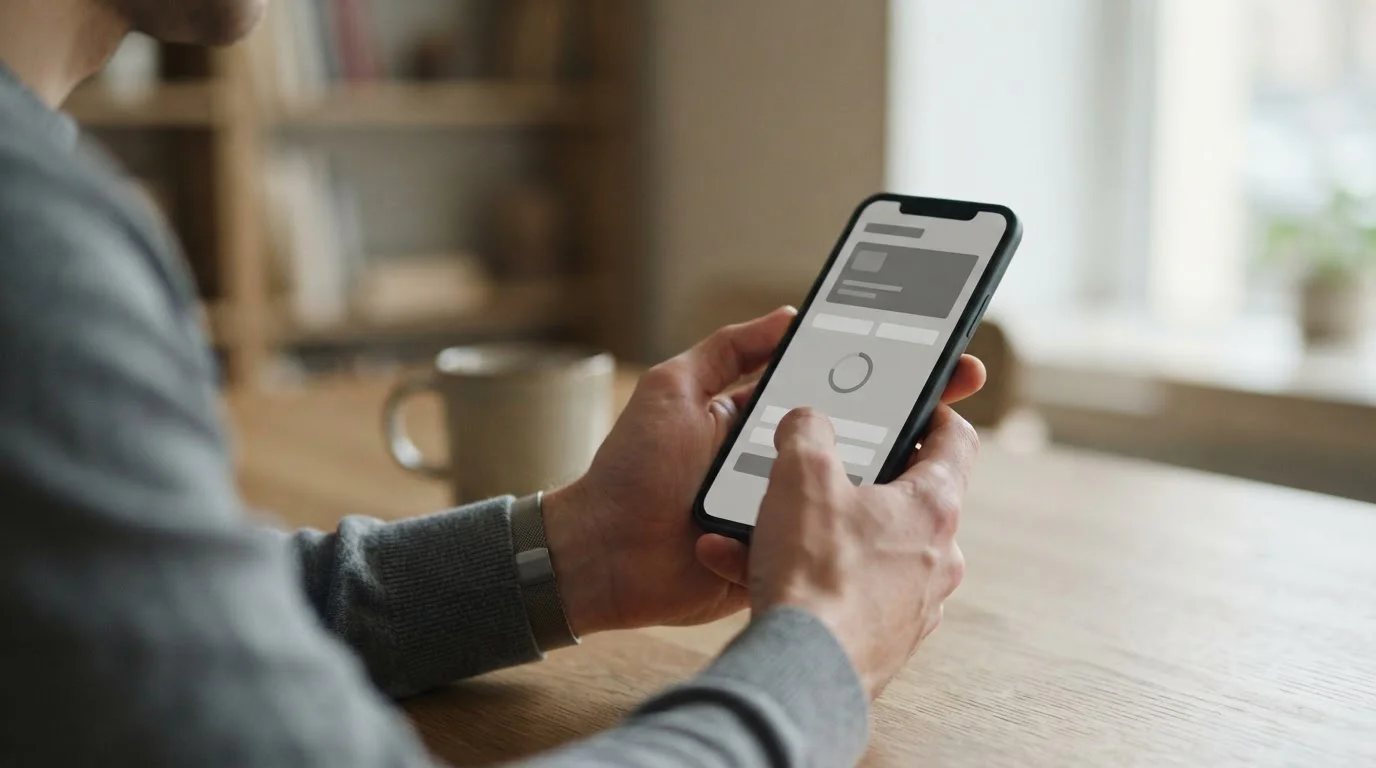 Person initiiert Zahlung auf Smartphone mit abstraktem Payment-Interface
