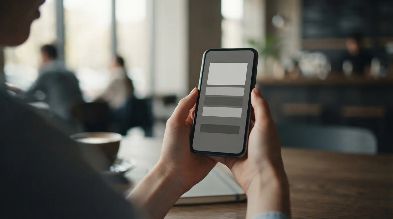 Smartphone mit abstrakten Zahlungsoptionen auf neutralem Interface